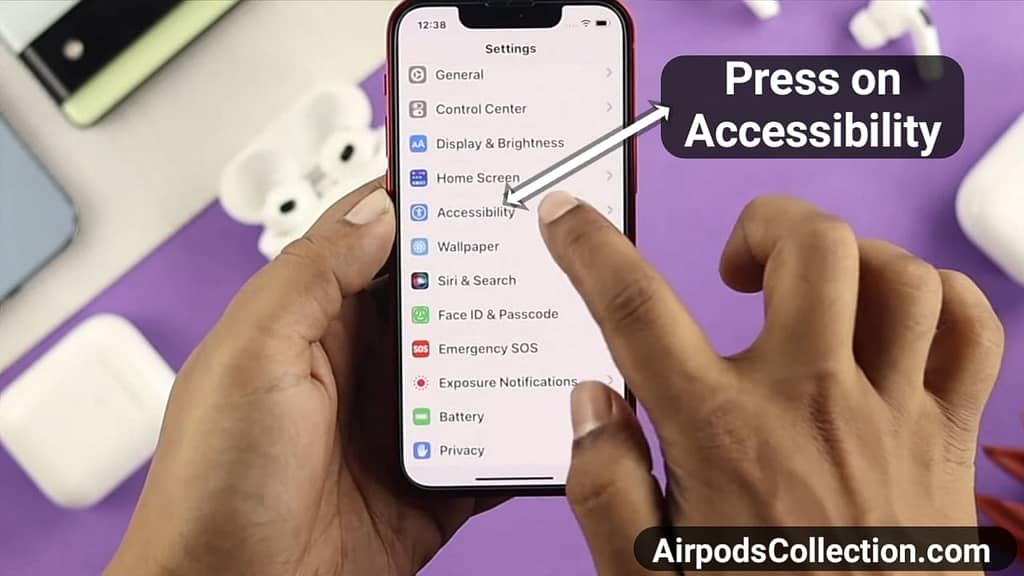 Step-2 How to balance Airpods voice - Go to Accessibility