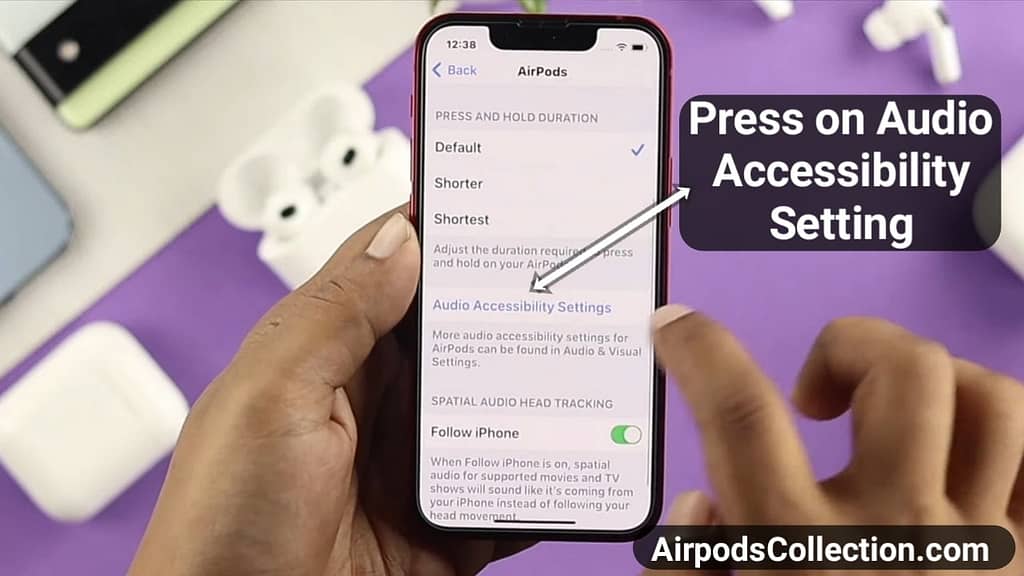 Step-4 How to balance Airpods voice - press on audio accessibility setting